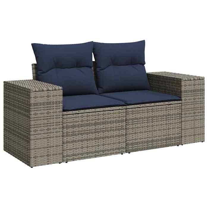VidaXL Salon de jardin avec coussins 14 pcs gris résine tressée acacia, ensemble de canapés d'extérieur, salon de jardin 3326842