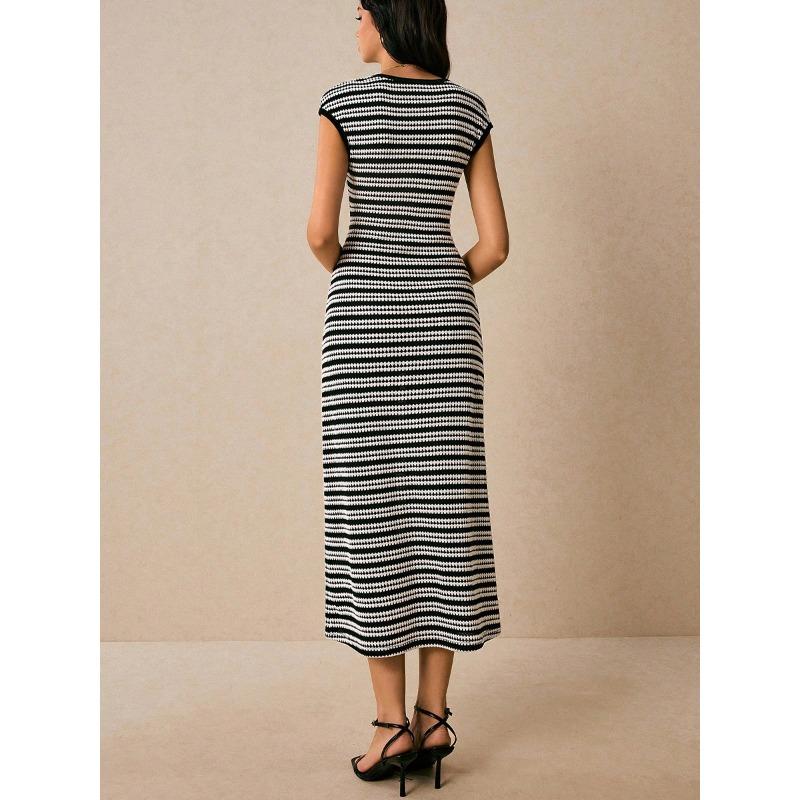 Striped Knitted Dress Sleeveless Slim One-step Skirt Medium and Long Women's Clothing