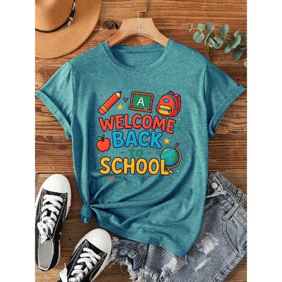 New Arrivals for Summer Cute and Lively Cartoon Welcome Back To School Printing T Round-neck Casual Fashion Shirt for Daily Commuting Vintage