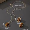 Gold Plated Wavy Bezel Oval Tiger Eye Matching Necklace & Stud Earrings Jewelry Set