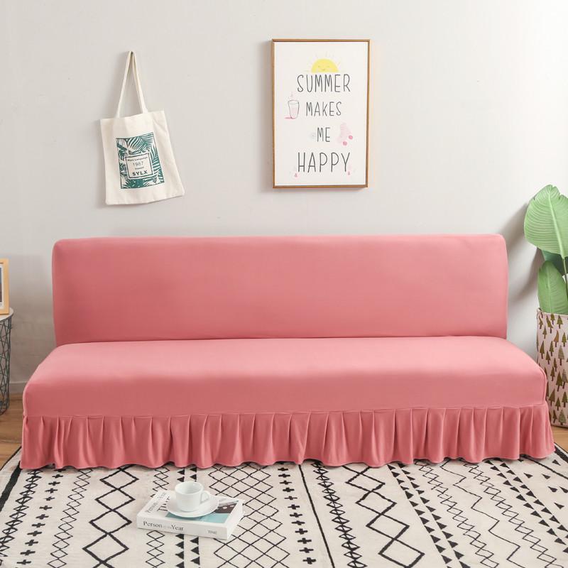 Solid Color Series Sofa Cover With Skirt Edge For Folding Sofa Cover Without Armrest All-inclusive Elastic Slipcover Protector