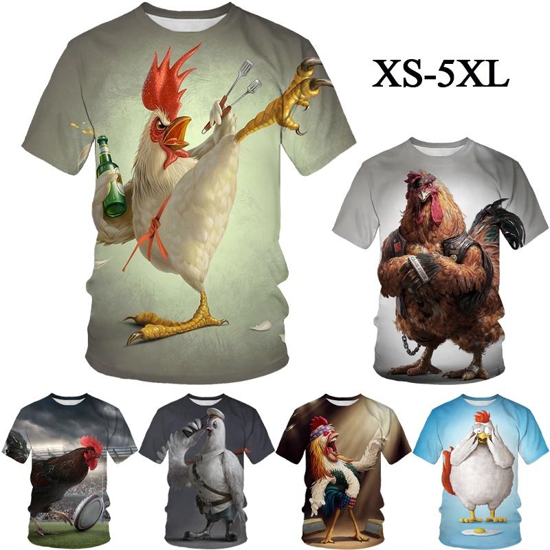 

Мужская футболка с коротким рукавом и круглым вырезом с 3D принтом Funny Chicken, топ