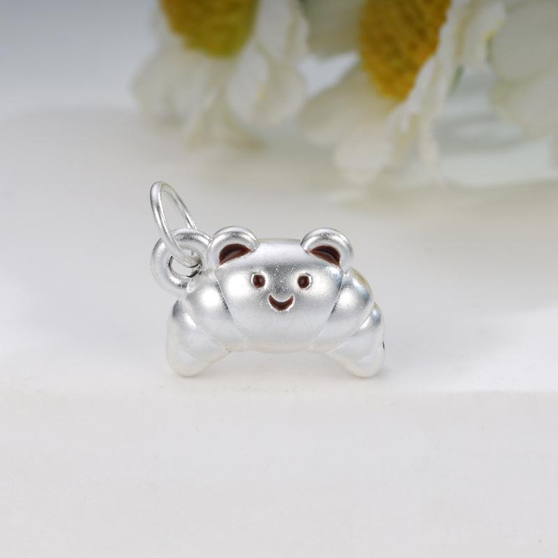 Sterling Silver 999 Little Bear Croissant Charm for DIY Bracelets серебряный