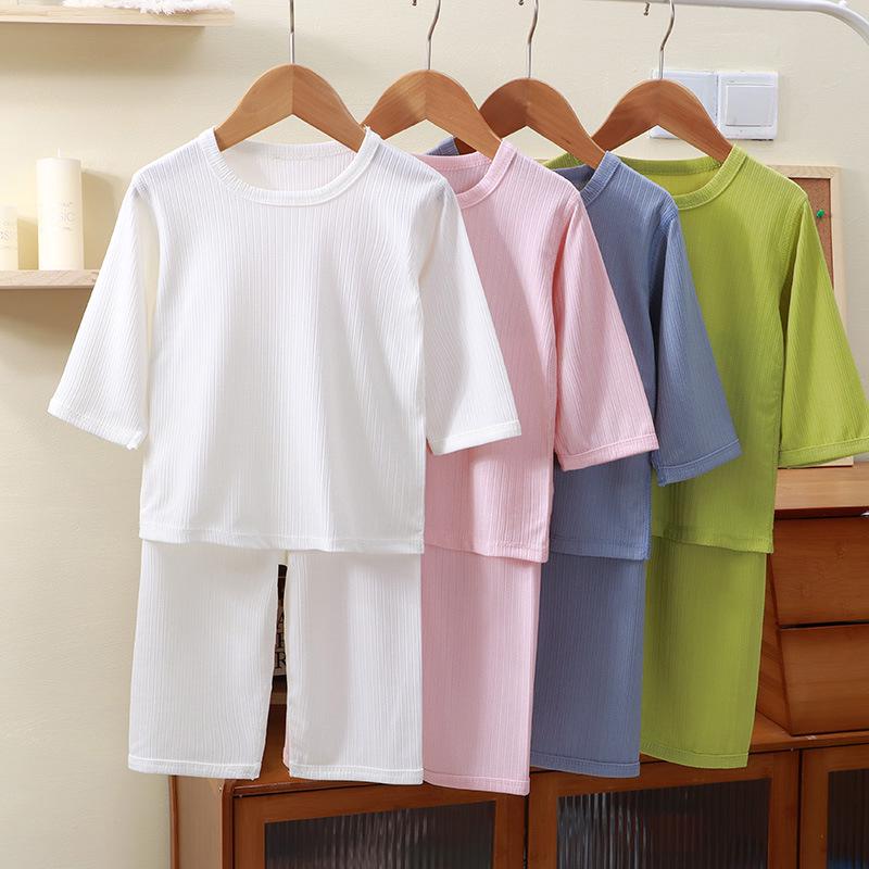 

New Summer Kids Solid Color 7-Sleeve Pajama Set 80 cm