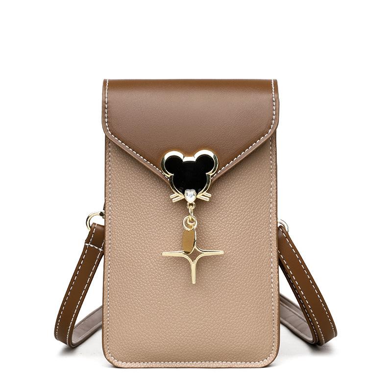 

Touchscreen mobile phone bag women s 2025 spring one-shoulder messenger bag fashionable high-end texture vertical small bag хаки