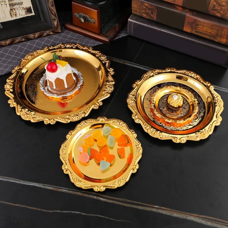 Artistic Iron Serving Tray Produced as Cake Stand or Fruit Dish with Retro Floral Pattern and Stable Base
