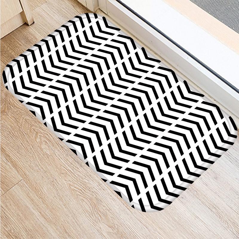 Classic Black White Geometric Pattern Carpet Kitchen Bedroom Bathroom Non-slip Floor Mat Home Hallway Entrance Balcony Doormat