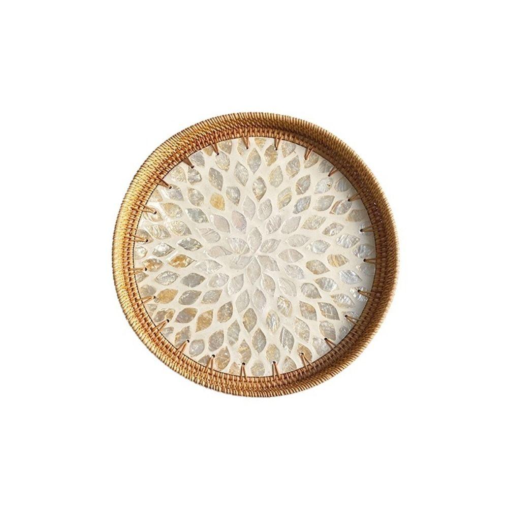 

Круглый поднос из ротанга в форме ракушки, разноцветные хлебные корзины, поднос-органайзер, поднос для еды, домашний декор S-Style 4