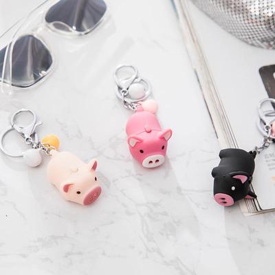 Cute Mini Cartoon Pig LED Keychain with Sound & Light - Creative Gift Pendant