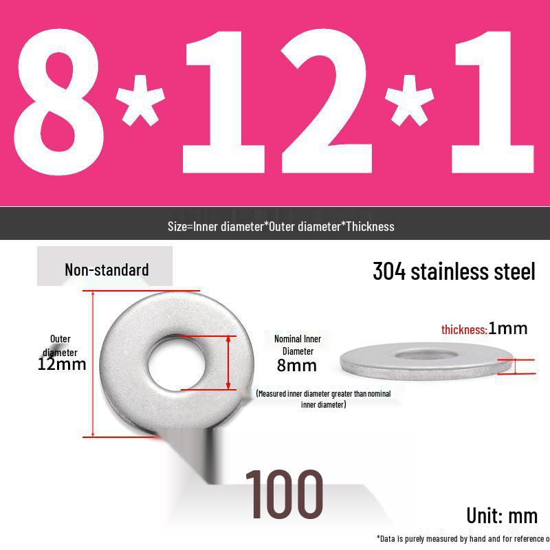 304 Stainless Steel Enlarged Flat Washer Ring (Sizes: M1.6-M22)