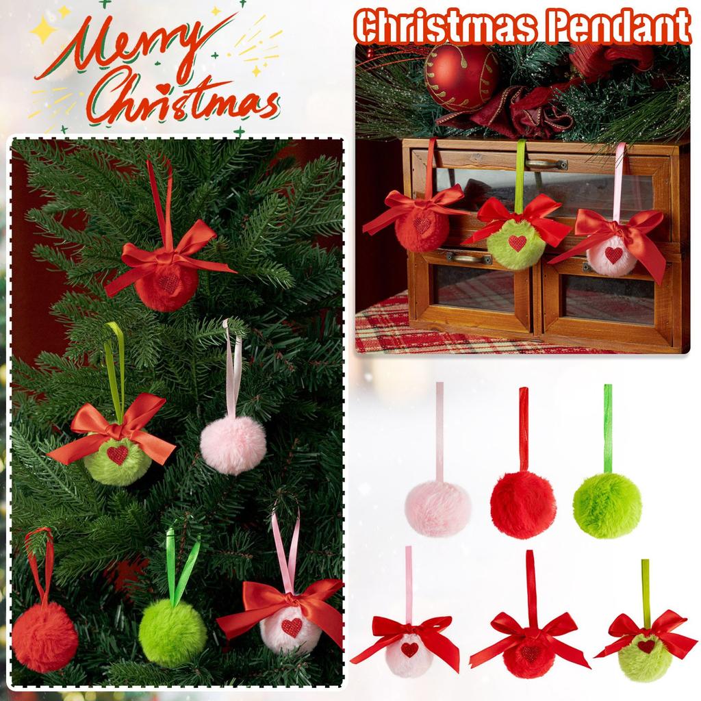 Hairy Christmas Ball Ornament Red Bow Velvet Ball Pendant, Holiday Decoration, Gift For Friends