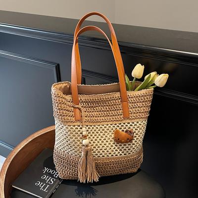 Letnie wakacje nad morzem torba o dużej pojemności damska modna pleciona ze słomy torba tote prosta przenośna torba na ramię