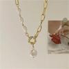 1pcs Gold-color Necklace Hip Hop Style Faux Imitation-pearl Pendant Handmade Curved Needle Sewable Fashion Jewelry