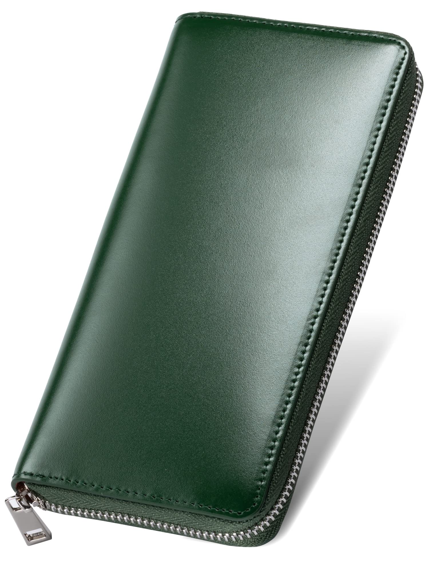 

Long Wallet Wallet Zipper Genuine Leather Green Wallet Coin Purse Round Zipper [Uneven] Men s (Cordovan Style/Green)