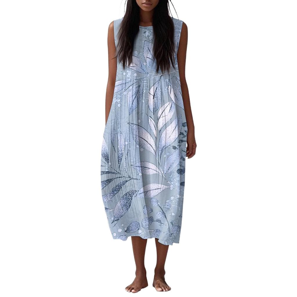 Women's Fashion Casual Sleeveless Round Neck Floral Elegant Temperament Dress