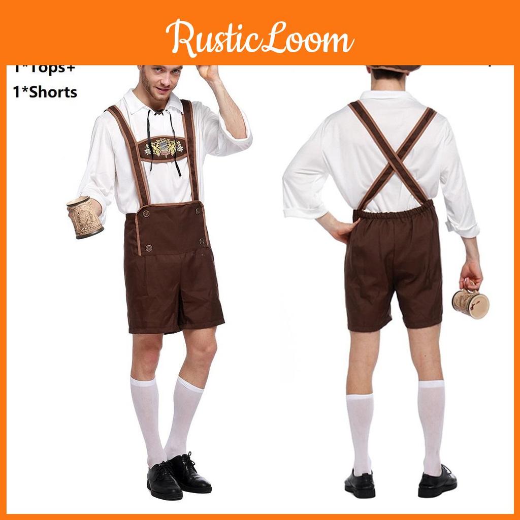 Stylish Men Oktoberfest Clothing Cosplay Costume Featuring Solid Shirt And Suspenders