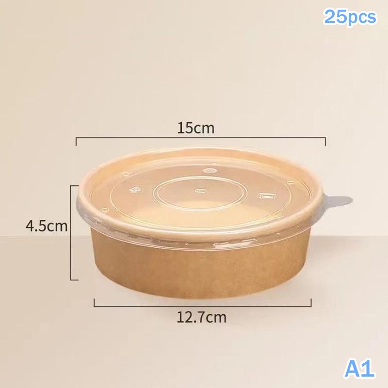 25pcs Kraft Paper Bowls Cups Fruit Salad Bowl Kraft Containers Salad Food Prep Kraft Box Cream Ice Snack Storage 500/750/1000ml