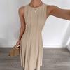 Women Sleeveless Round Neck Seam Detail Waist Cinch Maxi Dress Casual Summer Work Dress