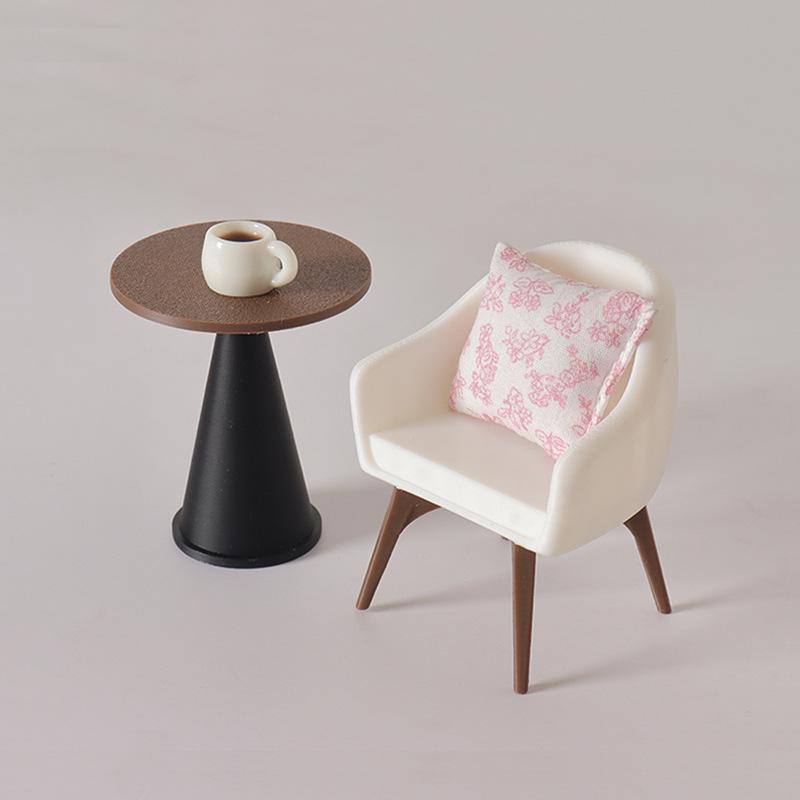 Miniature Dollhouse Furniture Set: Table, Chairs, Cushions, and Pillows