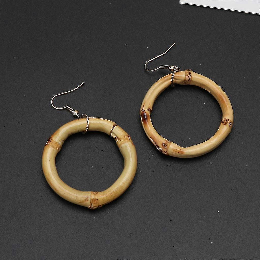 Boucles d'oreilles créoles pendantes rondes en bois de bambou naturel faites à la main Bijoux de mode-r