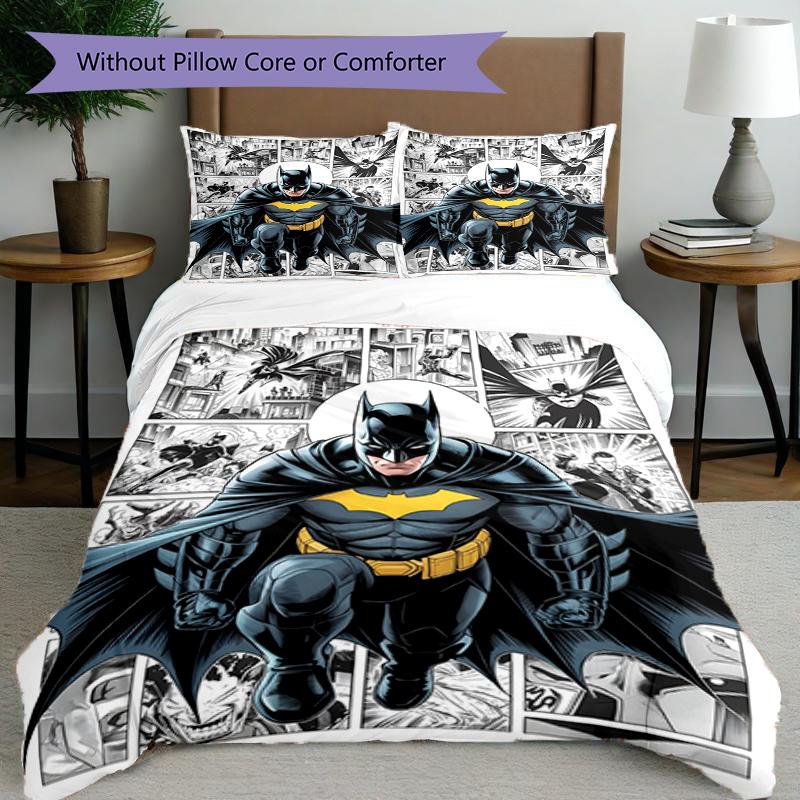 3pcs Duvet Cover Set (1*Duvet Cover + 2*Pillowcase, Without Core),Batman Print Bedding Set, Bedroom Decor, All‑Season, Birthday Gift