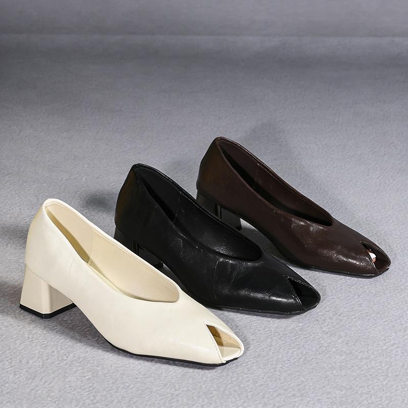 2026 Peep Toe Fashion High Heels Women Party Shoes Elegant Ladies Brand Shoes Black White Brown Square Heel 5cm Big Size 43