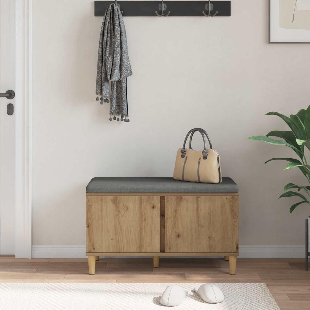 Hallway Bench with Cushion and Storage Artisan Oak Finish 80 x 38 x 46 cm