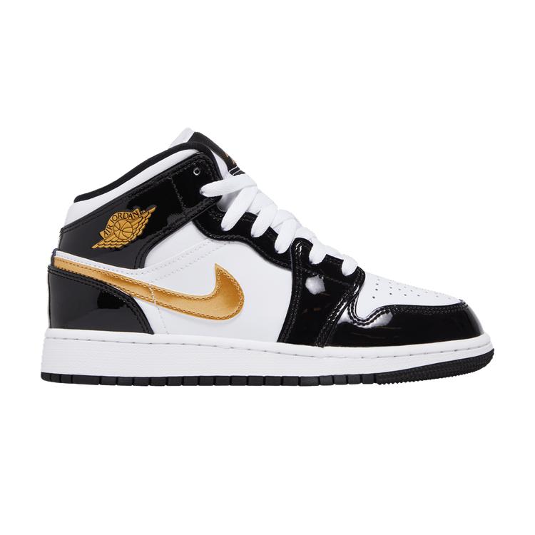 Jordan 1 Mid Patent Черный Белое Золото (GS) 36.5