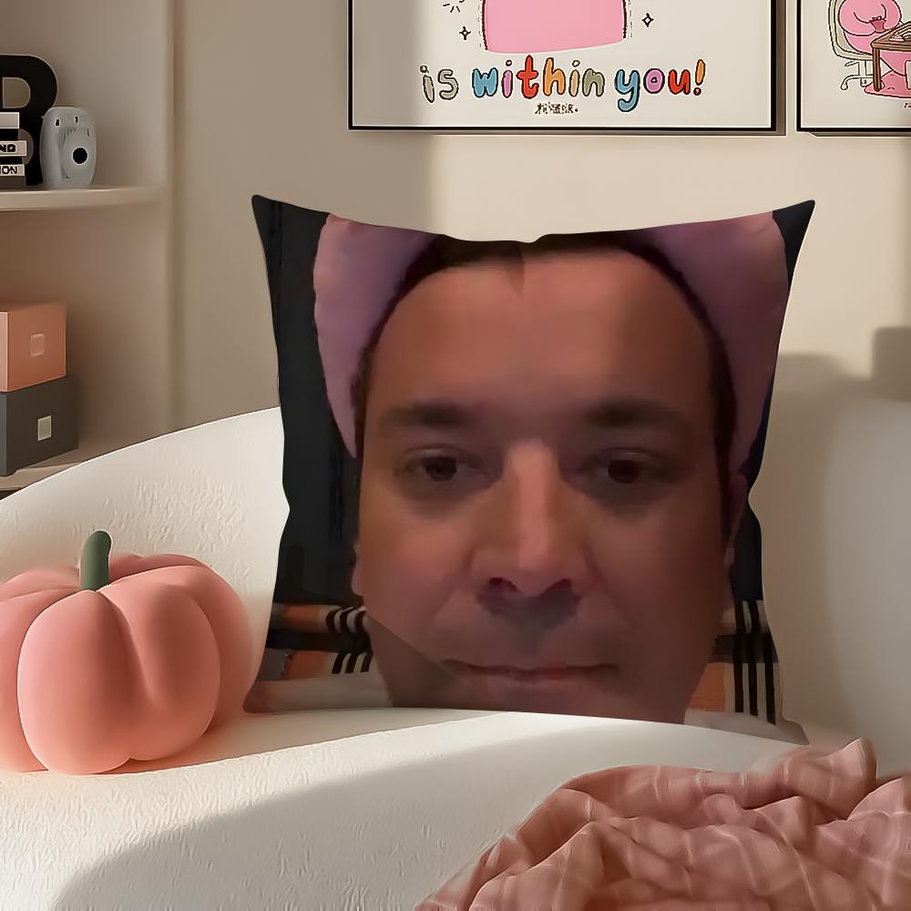 JJimmy FFallon Meme Cushion Cover Pillowcase Short Plush Invisible Zipper Room Sofa Cushion Cover