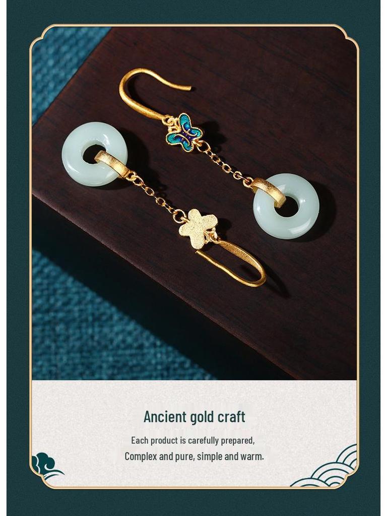 Gold-Plated Butterfly Jade-Style Cheongsam Hanfu Earrings (Autumn/Winter 2022)
