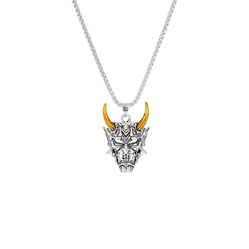 Gold and Silver Horn Necklace - Unisex Hip Hop Punk Pendant Charm Sweater Chain