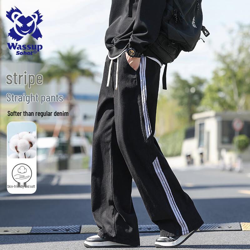 

Wassup Sohot Мужские спортивные джинсы прямого кроя в полоску M