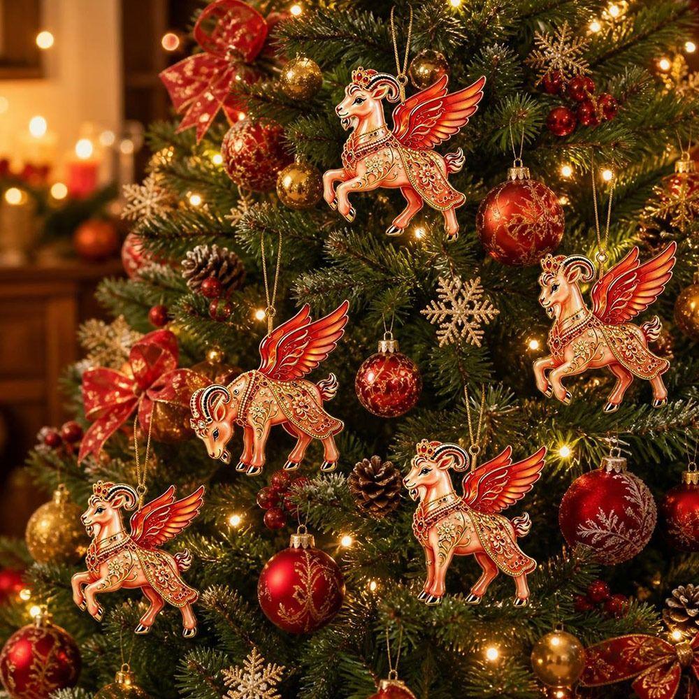 3/4/5PCS 2D Flat Goat Pendant Acrylic Christmas Tree Ornament New Zodiac Goat Souvenir  Bag Charms