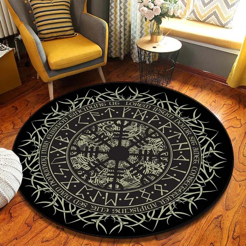 World Tree Round Rug Area Rug Viking Norse Mythology Print Round Carpet Living Room Bedroom Floor Mat Playroom Soft Round Carpet