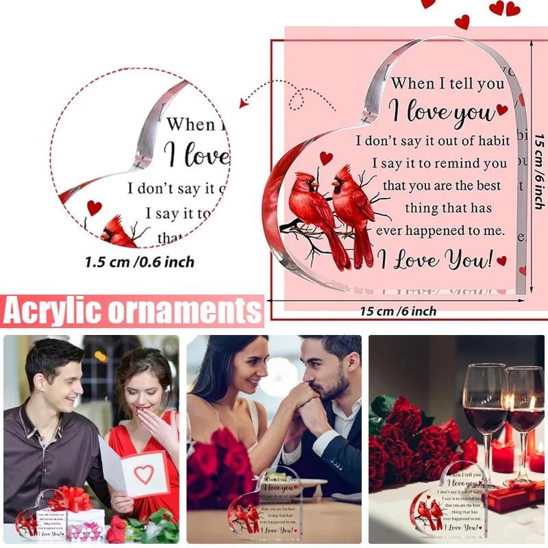 Heart Shape Acrylic Plaque Valentine's Day Gift Love Quote Keepsake for Wife Husband Couples Romantic Home Ornament
