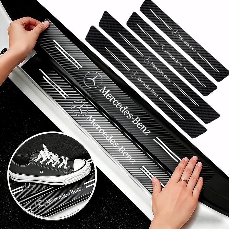CQT1 Benz Car Door Sill Scuff Plate Decor Carbon Fiber Stickers For Mercedes Benz AMG W203 W206 W220 W205 W211 W212 W201 W168 GLA GLC