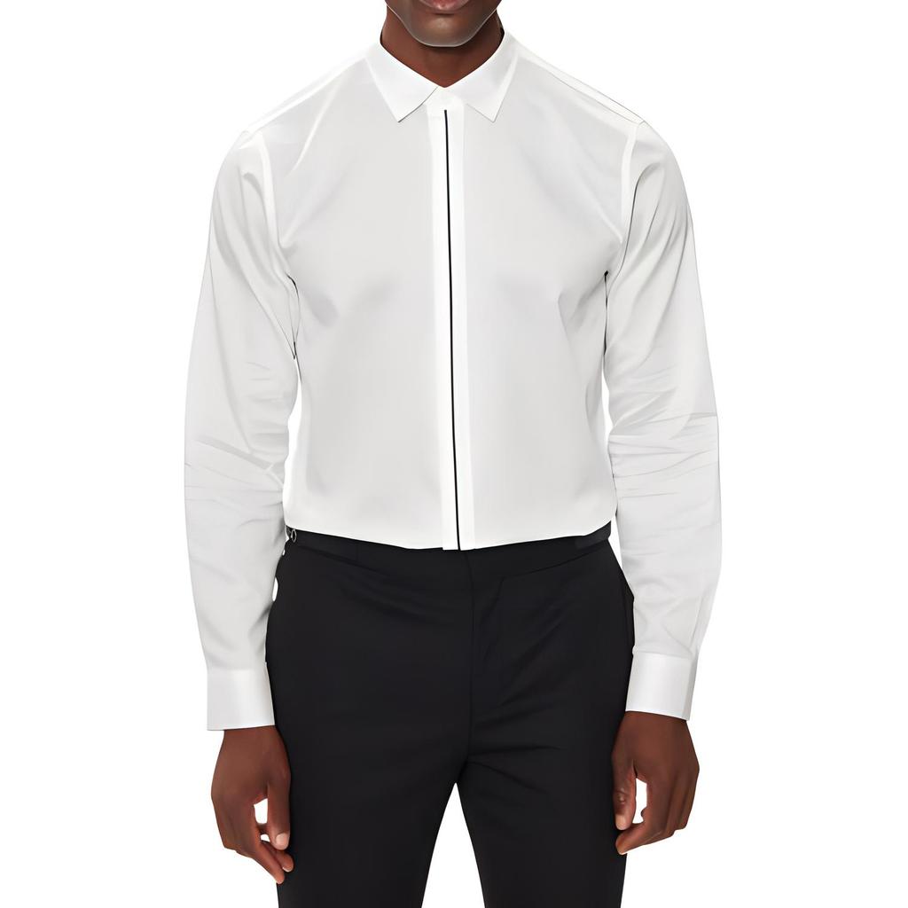 Armani Exchange Solid Point Collar Loose Fit Long Sleeve Shirt Men shirts White 6DZC27-ZNZRZ-1116