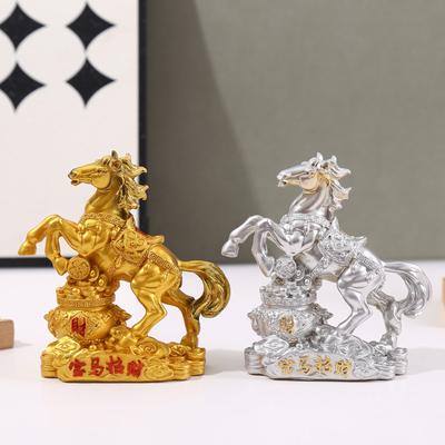 Resin Horse Statue Feng Shui Horse Year Sculpture Ornament Zodiac Blessing Souvenir Figurine for Home Office Tabletop Decor