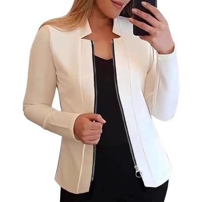 Women's Short Casual Solid Color Zipper Long Sleeve Blazer