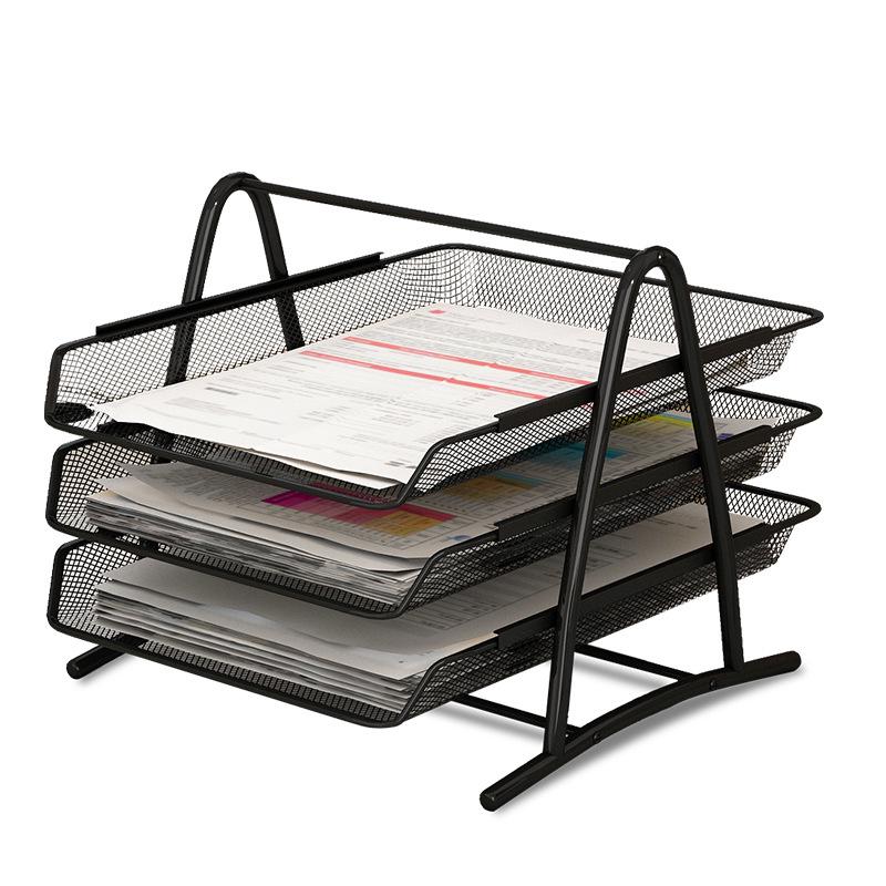 Wrought Iron Multi-Layer File Holder & Storage Rack with Mesh Shelving - 3 or 4 Tiers