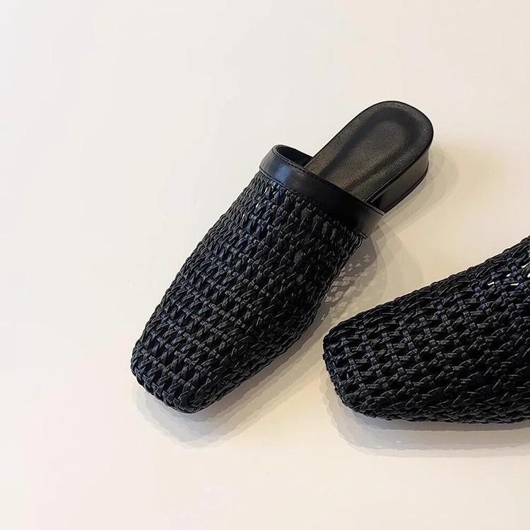 Self-kept version~ Simple soft leather hand-woven hollowed-out one-pedal bag head shoes women's low heels wear comfortable cool slippers