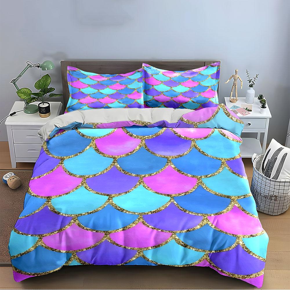 Mermaid Scale Bedding Set Bedding Duvet Cover Set Duvet Cover Pillowcases (1 * Duvet Cover 2 * Pillowcases, Without Duvet Insert)
