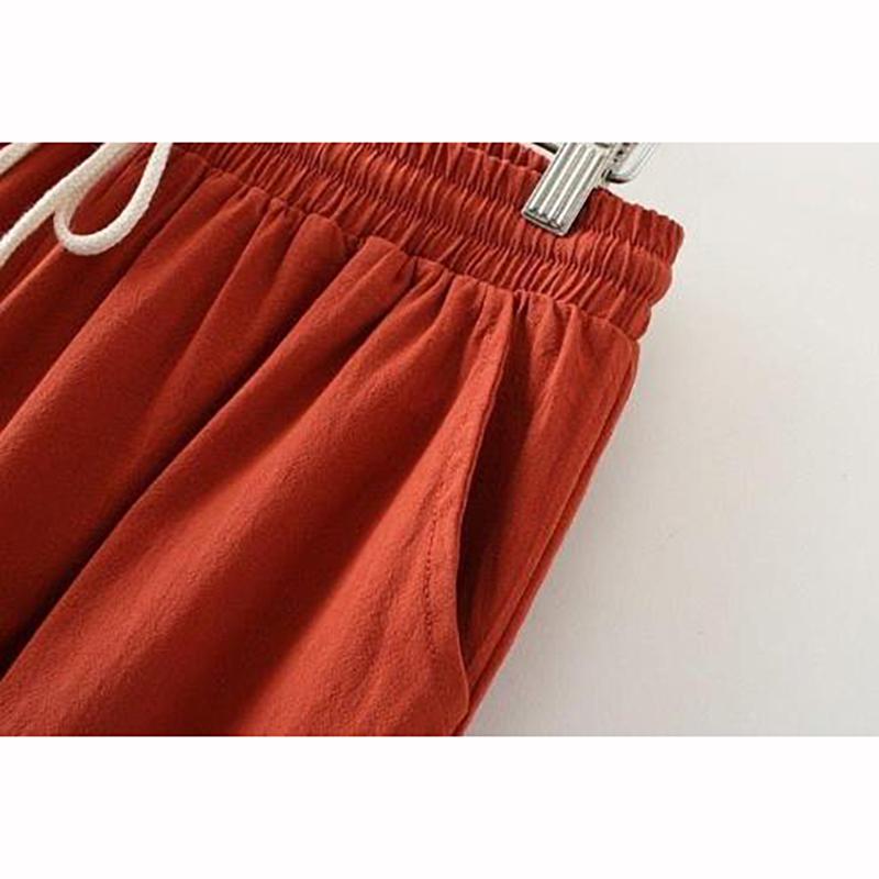 Spring Women Wide Leg Pants Fashion Summer Casual Solid Embroidery Straight Sleeve High Waist Loose Drawstring Pocket Cotton Trousers