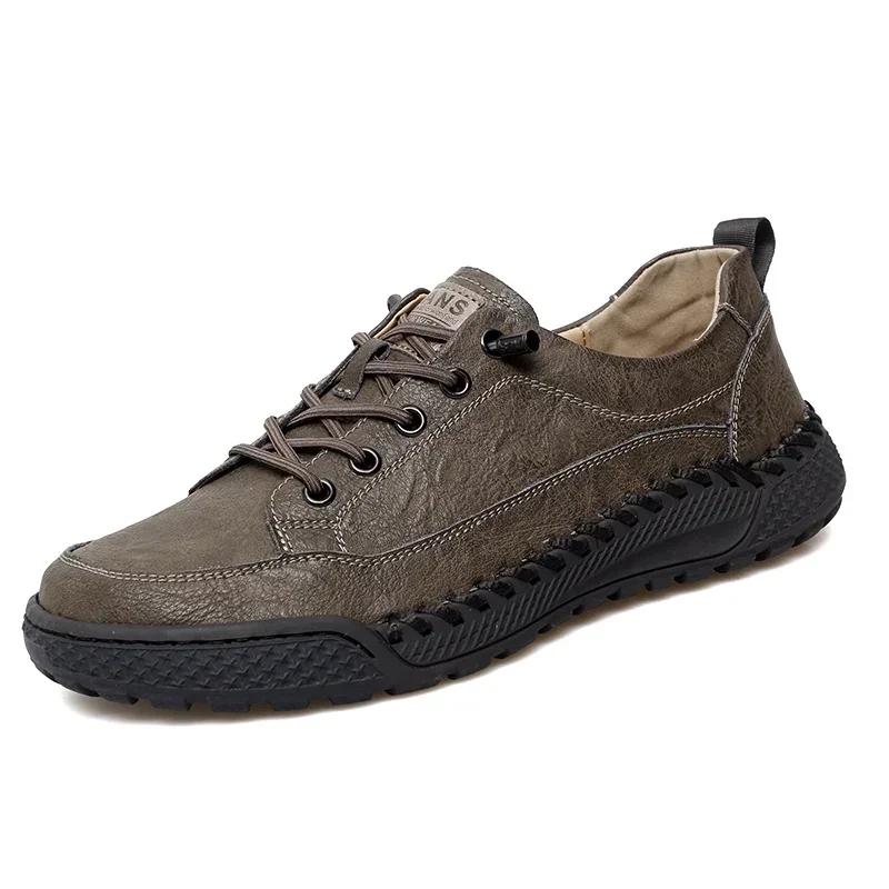 Hand-stitched Casual Leather Shoes For Men Breathable and Waterproof for All Seasons  Lightweight and Durable For Everyday Wear