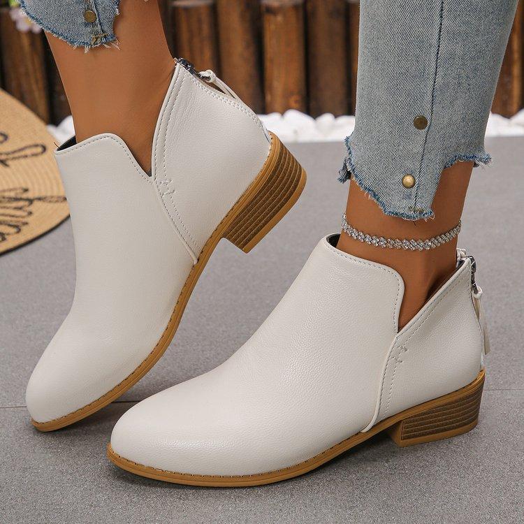 Large Size Pointed Square and Low Chelsea Boots Autumn New Rear Zipper European and American Women's Boots