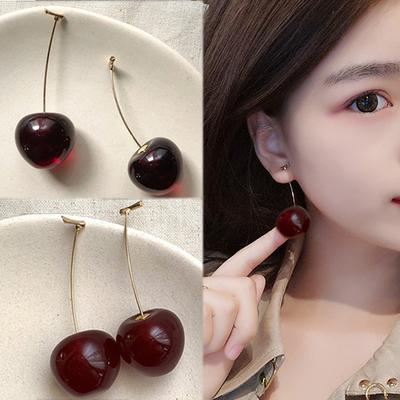 Sweet Red Cherry Earring for Women Trendy Korean Crystal Dangle Earrings Cherries Fruit Earrings Party Piercing Zircon Gifts