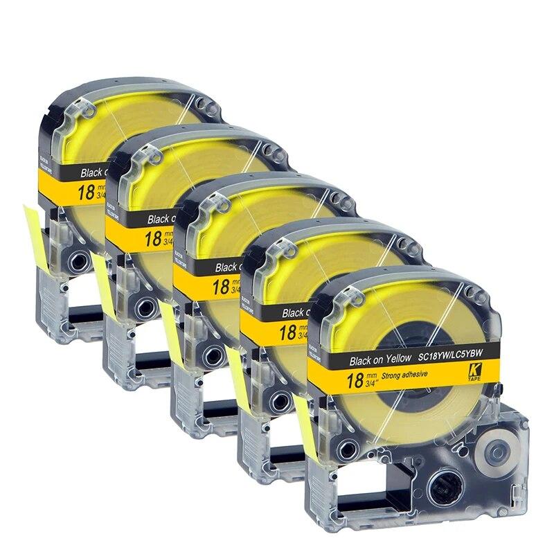5 pachete de bandă de etichete Epson compatibilă multicoloră de 18 mm LC-5WBN / SS18KW SC18RW SD18K SC18YW pentru imprimanta Epson LW300 LW400 500 600