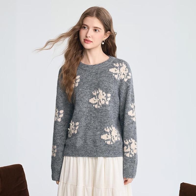 Betu Women's Jacquard Pearl Embellished Knit Sweater