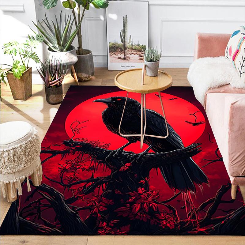 1Pc Crows Blood Moon Rug, Office Carpet Indoor Outdoor Doormat, Non-Slip, Comfortable, Living, Christmas Halloween,  Xmas Gift G1262