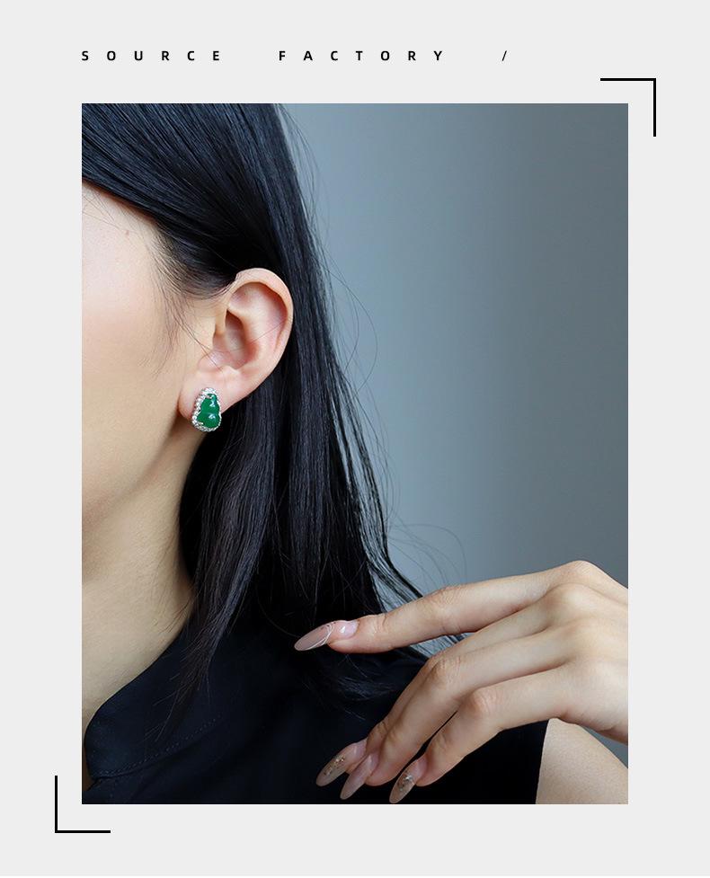 Elegant Zircon Agate Gourd Earrings: Chic, Retro, and Versatile Ear Jewelry